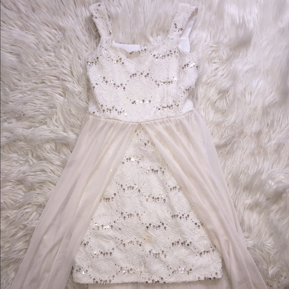 White and gold sequin dress